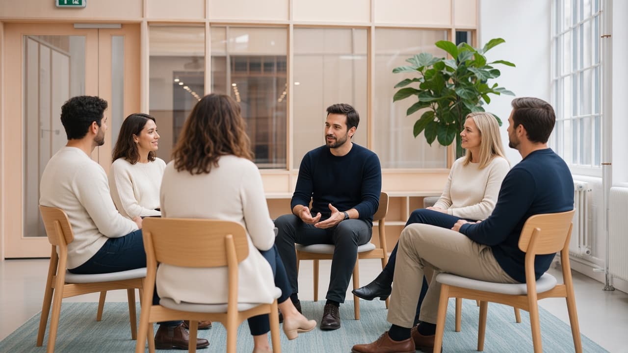 A small group seated together for a facilitated conversation